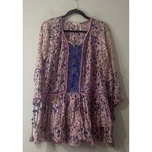 POUPETTE ST BARTH Tunic Top Size XS Pink Ruffle Bohemian Boho Chic Beach Coverup